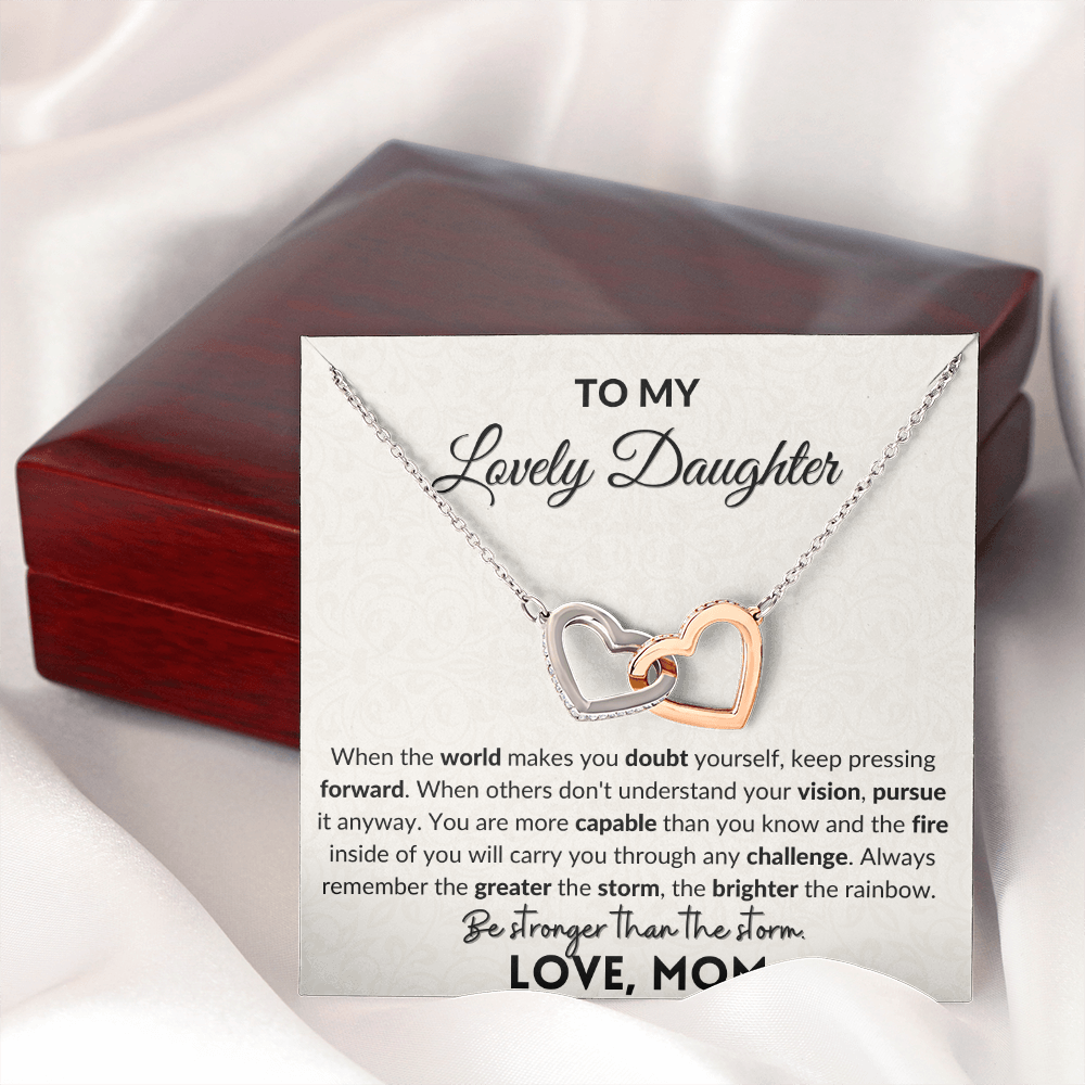 To My Lovely Daughter | Be stronger than the storm | Interlocking hearts necklace