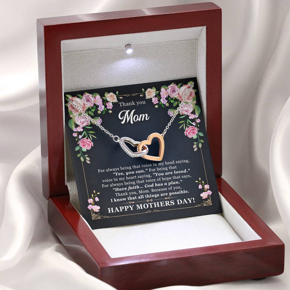 Mothers Day Gift For Mom Interlocking Hearts Necklace With Heartwarming Card Thank You Mom