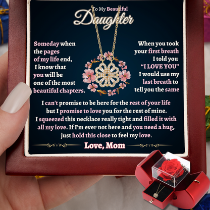 Gift for Daughter - Lucky 4 Leaf Clover Necklace With Message Card & Rose Gift Box