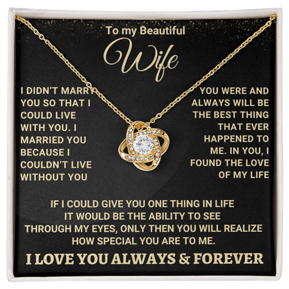 To My Wife: Stunning Love Knot Necklace with Romantic Message Card from Husband