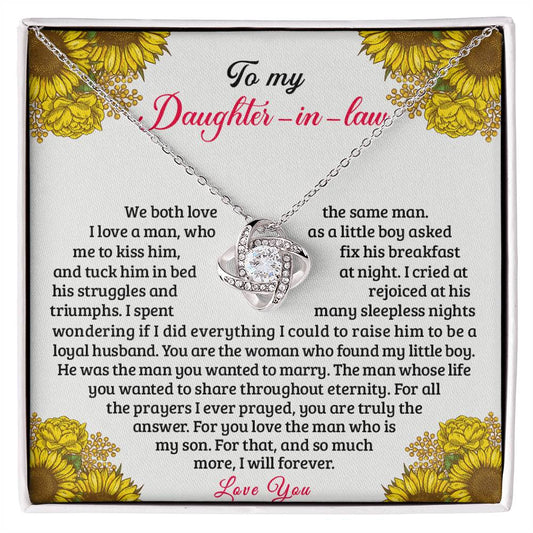 To My Daughter-in-Law: Love Knot Necklace with Heartfelt Message from Mother-in-Law