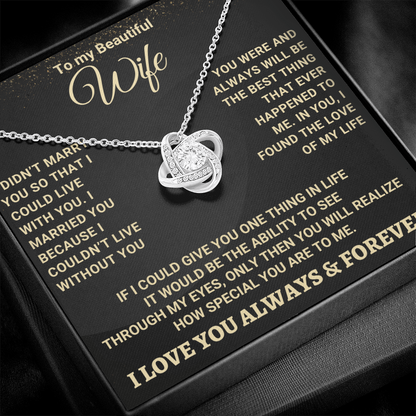 To My Wife: Stunning Love Knot Necklace with Romantic Message Card from Husband