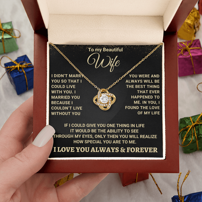 To My Wife: Stunning Love Knot Necklace with Romantic Message Card from Husband