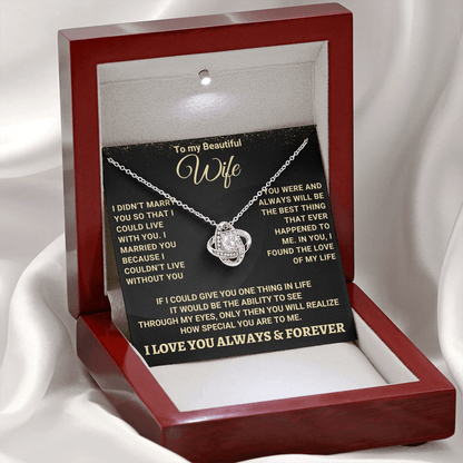 To My Wife: Stunning Love Knot Necklace with Romantic Message Card from Husband