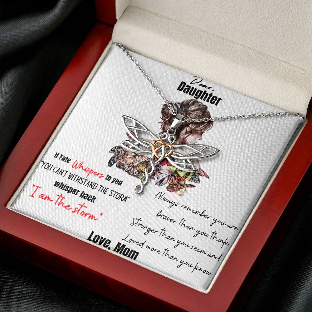 Dragonfly Necklace with empowering message card. Gift For daughter "I AM The STORM"