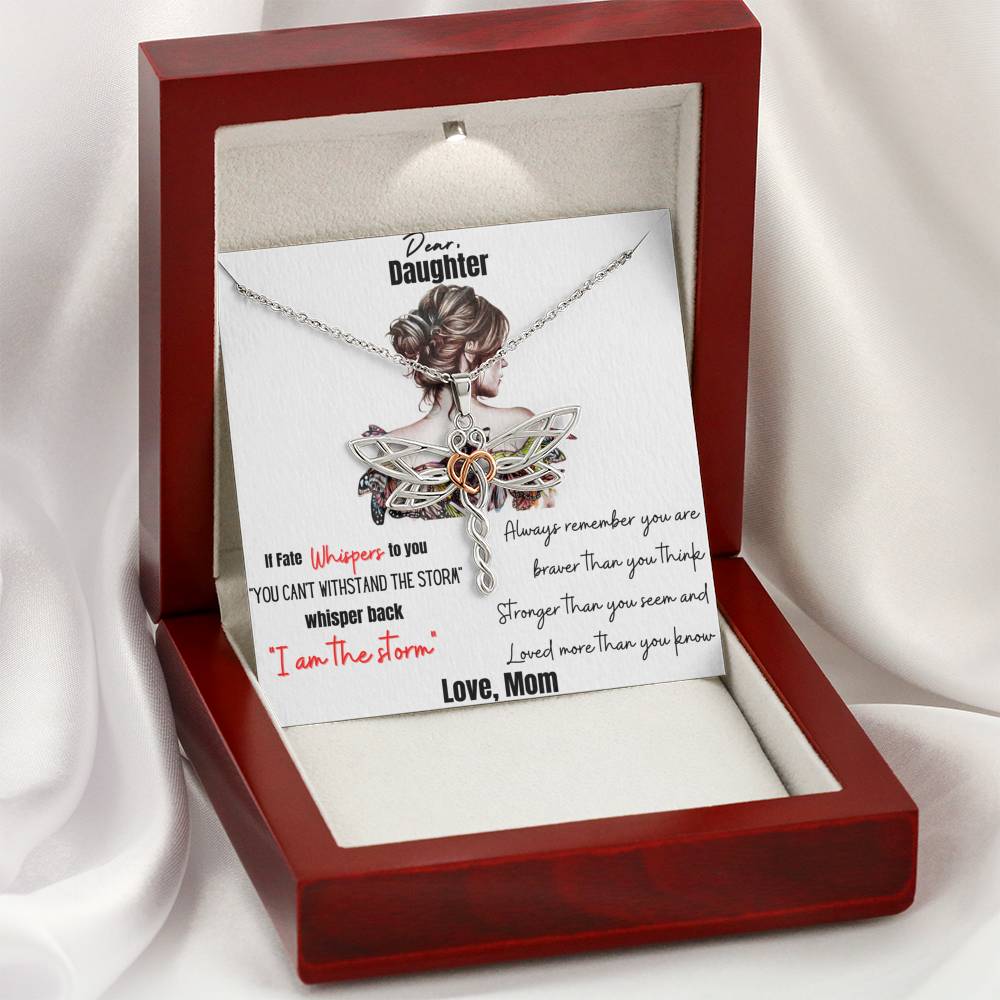 Dragonfly Necklace with empowering message card. Gift For daughter "I AM The STORM"