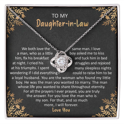 To My Daughter-in-Law: Love Knot Necklace with Heartfelt Message from Mother-in-Law - same man - TFG