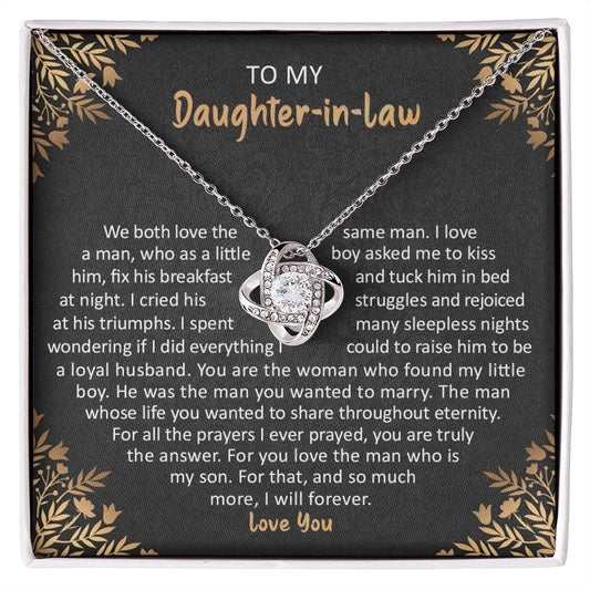 To My Daughter-in-Law: Love Knot Necklace with Heartfelt Message from Mother-in-Law - same man - TFG