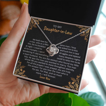 To My Daughter-in-Law: Love Knot Necklace with Heartfelt Message from Mother-in-Law - same man - TFG