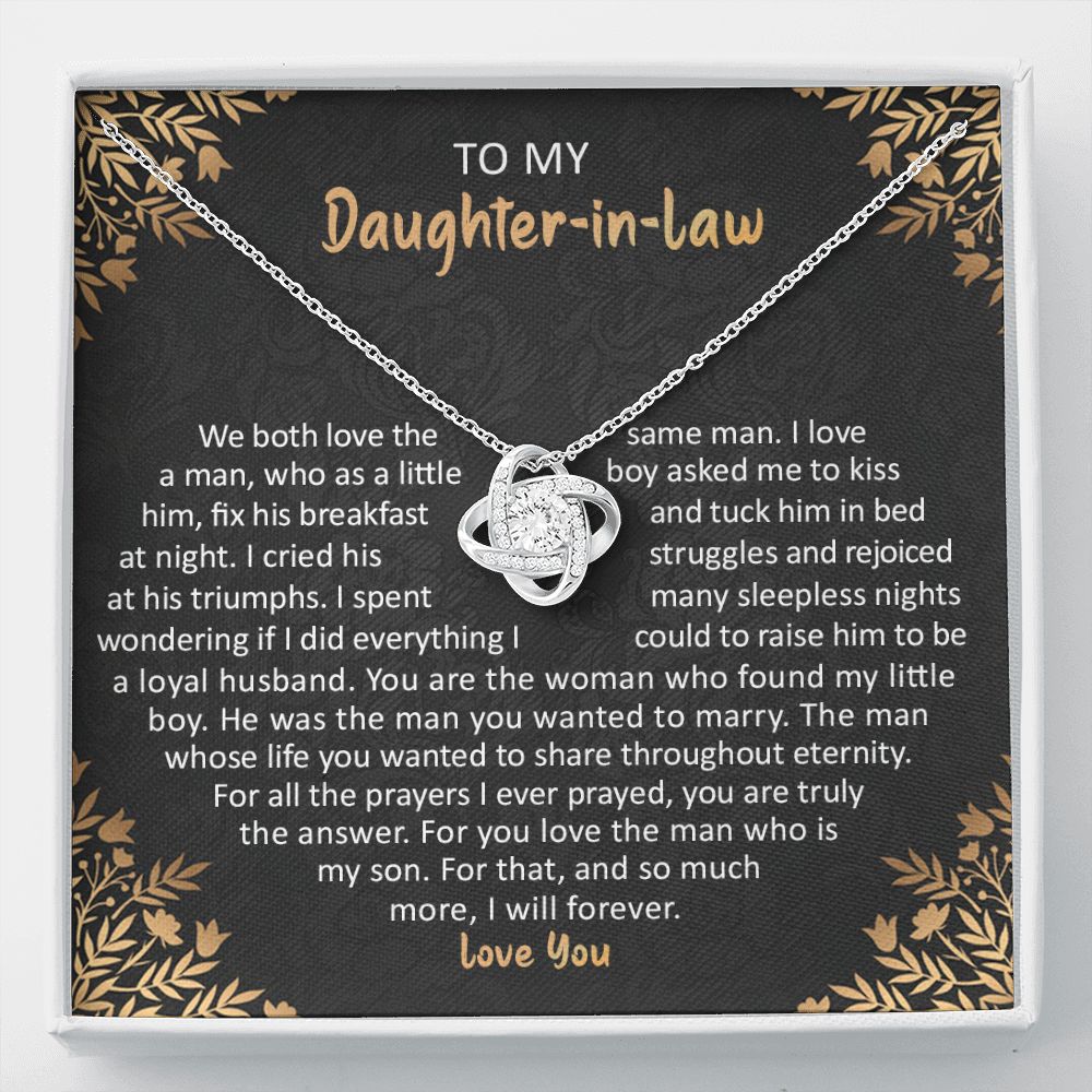 To My Daughter-in-Law: Love Knot Necklace with Heartfelt Message from Mother-in-Law - same man - TFG
