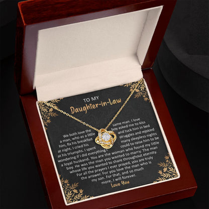 To My Daughter-in-Law: Love Knot Necklace with Heartfelt Message from Mother-in-Law - same man - TFG