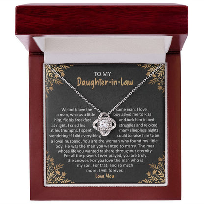 To My Daughter-in-Law: Love Knot Necklace with Heartfelt Message from Mother-in-Law - same man - TFG