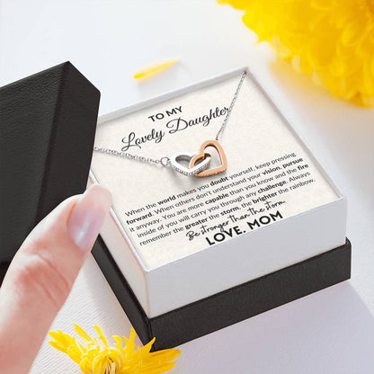 To My Lovely Daughter | Be stronger than the storm | Interlocking hearts necklace