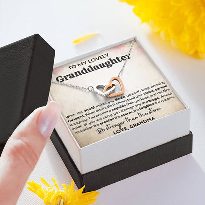 Empowering Gift for granddaughter | Be stronger than storm - Interlocking hearts necklace