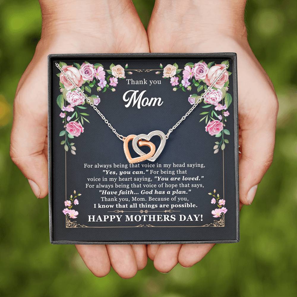 Mothers Day Gift For Mom Interlocking Hearts Necklace With Heartwarming Card Thank You Mom