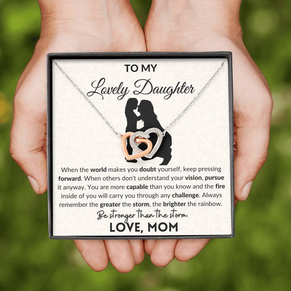 To My Lovely Daughter | Be Stronger Than The Storm | Double Hearts Necklace