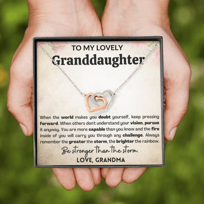 Empowering Gift for granddaughter | Be stronger than storm - Interlocking hearts necklace