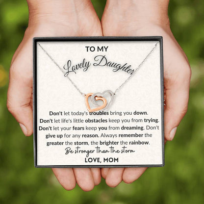 Gift for Daughter - Don't give up for any reason - Interlocking hearts necklace with message card