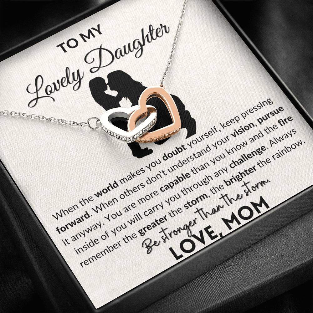 To My Lovely Daughter | Be Stronger Than The Storm | Double Hearts Necklace