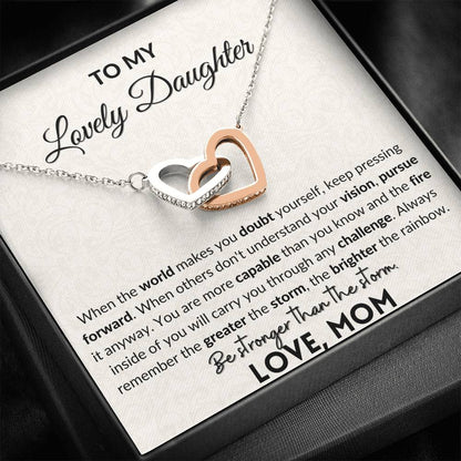 To My Lovely Daughter | Be stronger than the storm | Interlocking hearts necklace