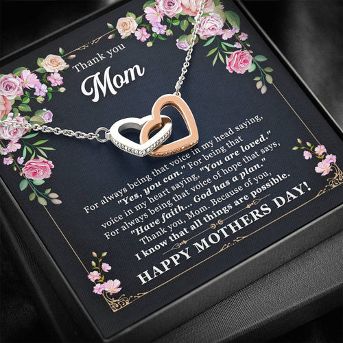 Mothers Day Gift For Mom Interlocking Hearts Necklace With Heartwarming Card Thank You Mom