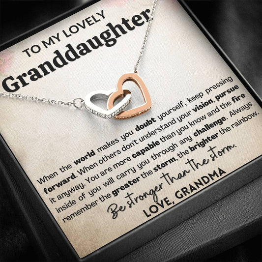 Empowering Gift for granddaughter | Be stronger than storm - Interlocking hearts necklace