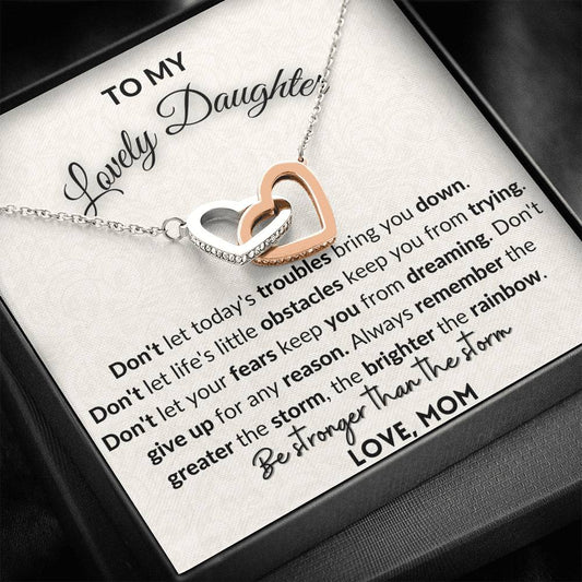 Gift for Daughter - Don't give up for any reason - Interlocking hearts necklace with message card