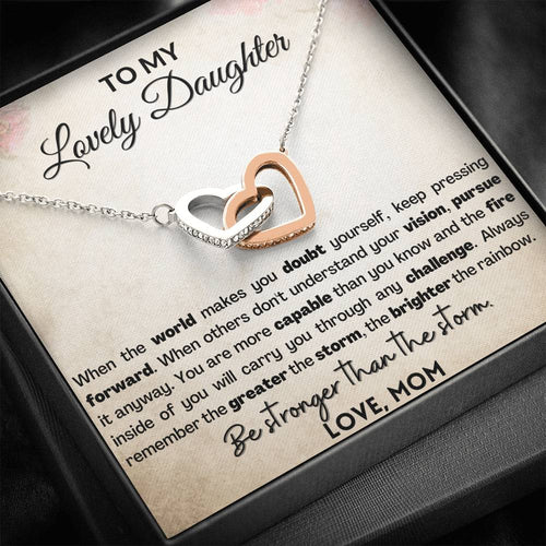 Empowering Gift for Daughter - Interlocking hearts necklace with Heart melting message card . Be stronger than the storm