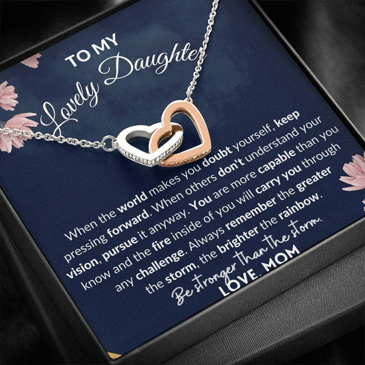 Gift for Daughter - Interlocking Hearts Necklace - Be Stronger Than The Storm