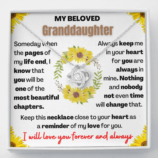 Keepsake for Granddaughter - Love Knot Necklace with Heartwarming Message card