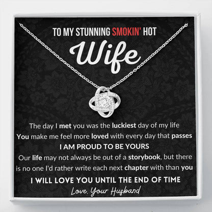 Gift for Wife - 14K White Gold plated Love Knot Necklace With Message Card - Next Chapter