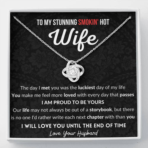 Gift for Wife - 14K White Gold plated Love Knot Necklace With Message Card - Next Chapter