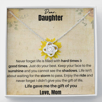 14K White Gold Plated Loveknot Necklace with Empowering Message Card Perfect Gift For Daughter