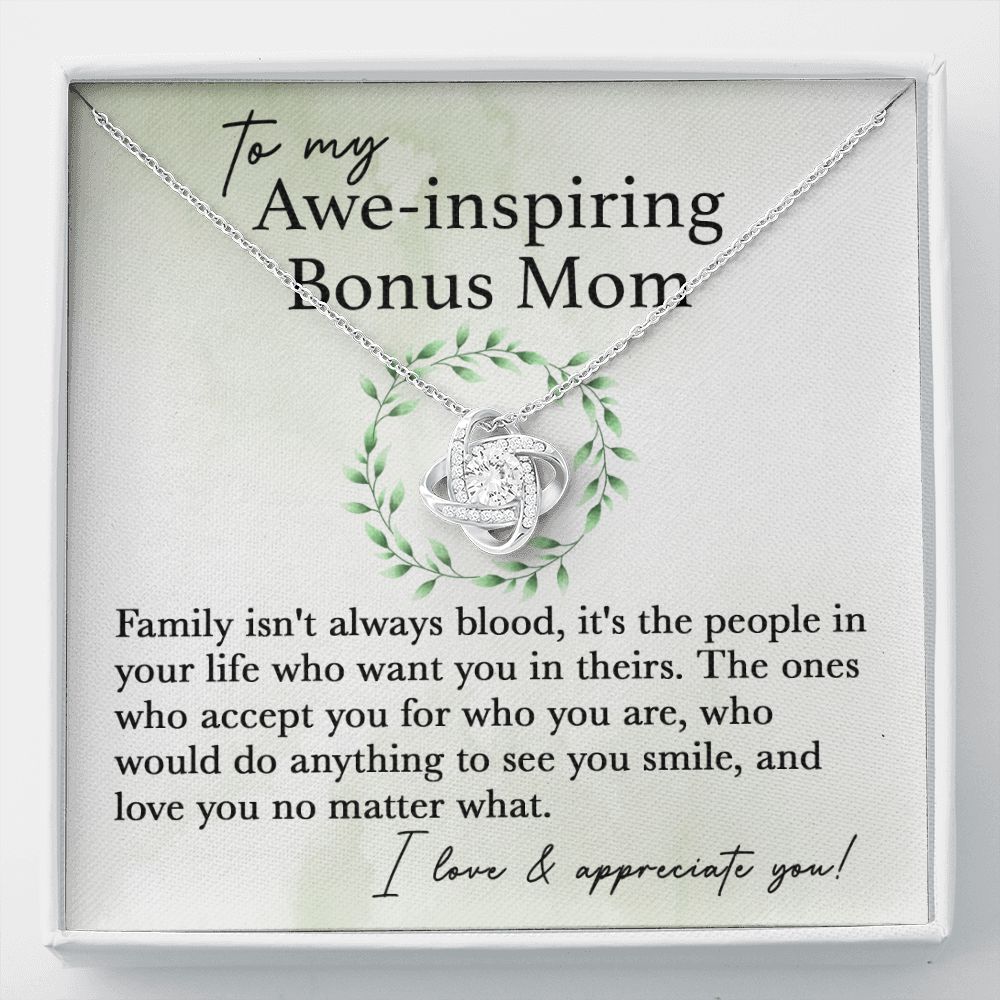 To My Awe-Inspiring Bonus Mom Love Knot Neclace