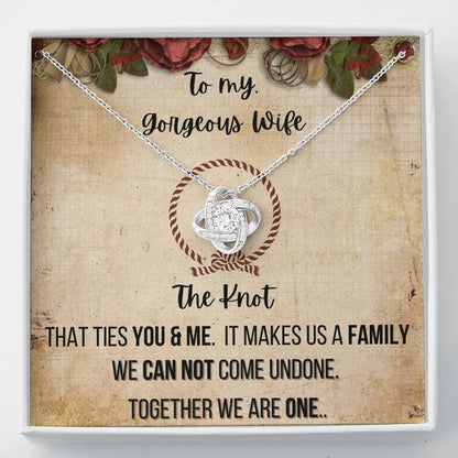 To My Gorgeous Wife 14K White Gold Plated Love Knot Necklace