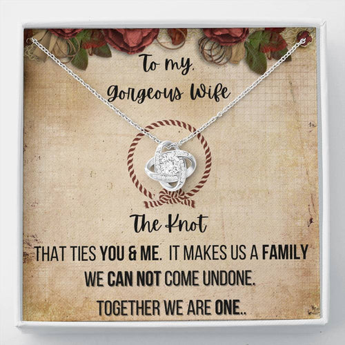 To My Gorgeous Wife 14K White Gold Plated Love Knot Necklace