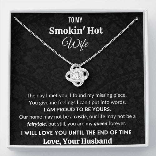 Gift for wife- I am proud to be yours - Love Knot Necklace with Heart melting Card