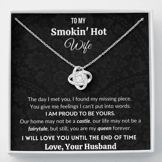 Gift for wife- I am proud to be yours - Love Knot Necklace with Heart melting Card