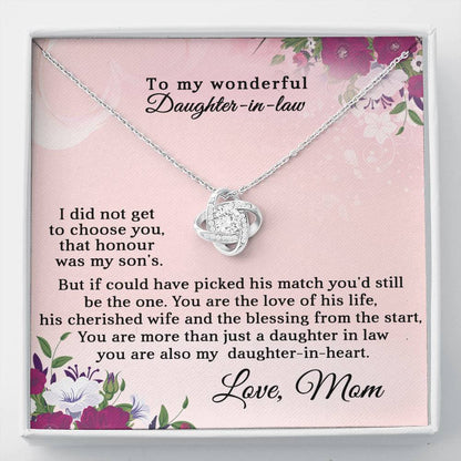 To My Daughter-in-Law: Love Knot Necklace with Heartfelt Message from Mother-in-Law - choose