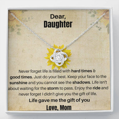 Gift for Daughter 14K white gold plated Loveknot necklace with empowering message card