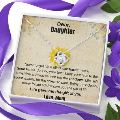 Gift for Daughter 14K white gold plated Loveknot necklace with empowering message card