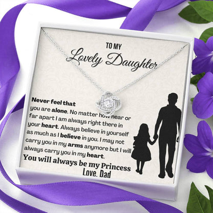 Gift For Daughter | You will always be my Princess | 14K Gold Plated Love Knot Necklace