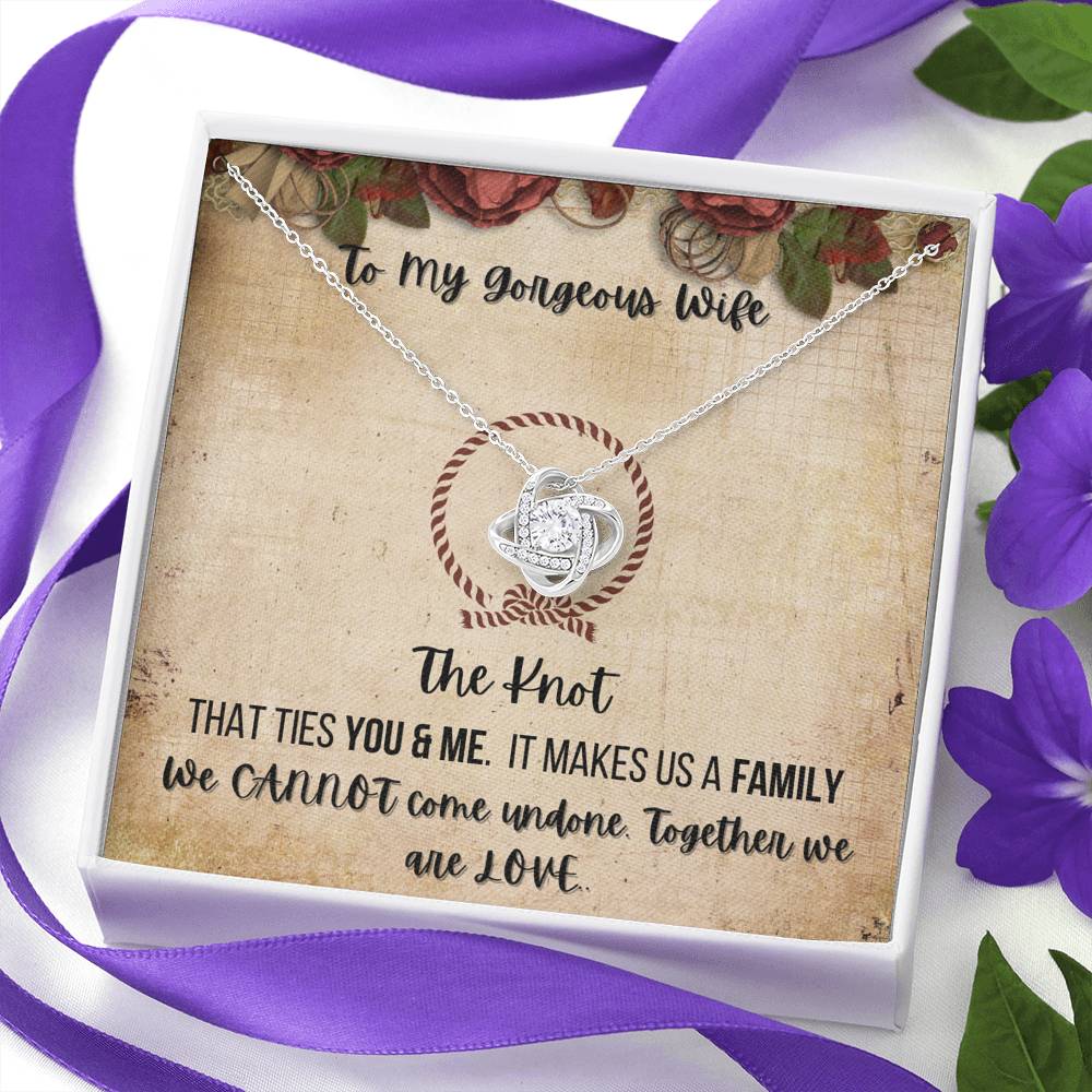 Gift For Wife 14k White Gold Plated Love Knot Necklace