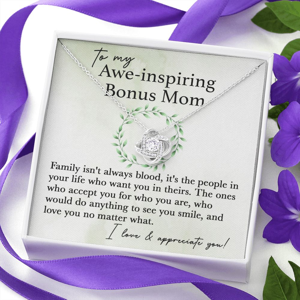 To My Awe-Inspiring Bonus Mom Love Knot Neclace