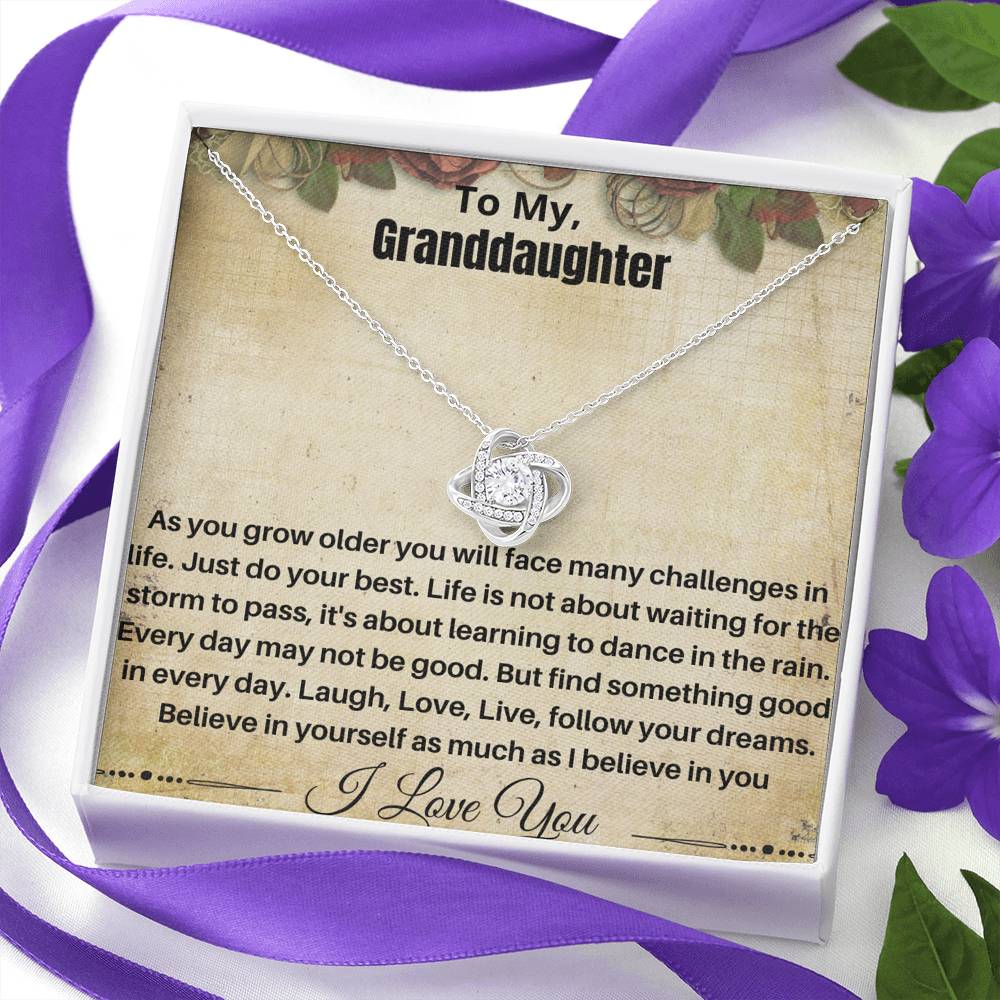 Gift for Granddaughter 14k white gold plated love knot necklace with empowering message card