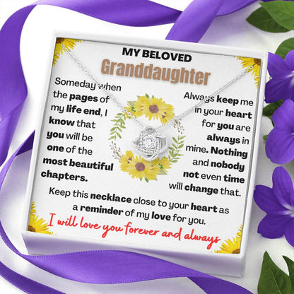 Keepsake for Granddaughter - Love Knot Necklace with Heartwarming Message card