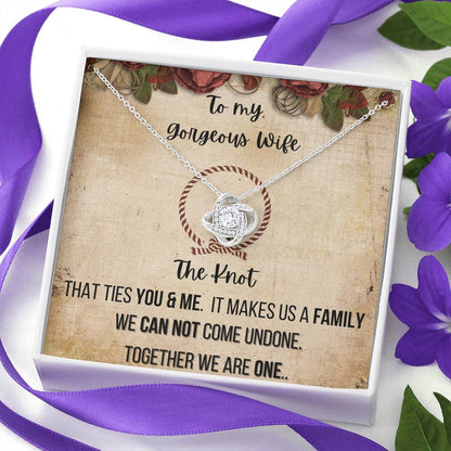 To My Gorgeous Wife 14K White Gold Plated Love Knot Necklace