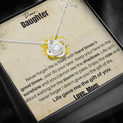14K White Gold Plated Loveknot Necklace with Empowering Message Card Perfect Gift For Daughter