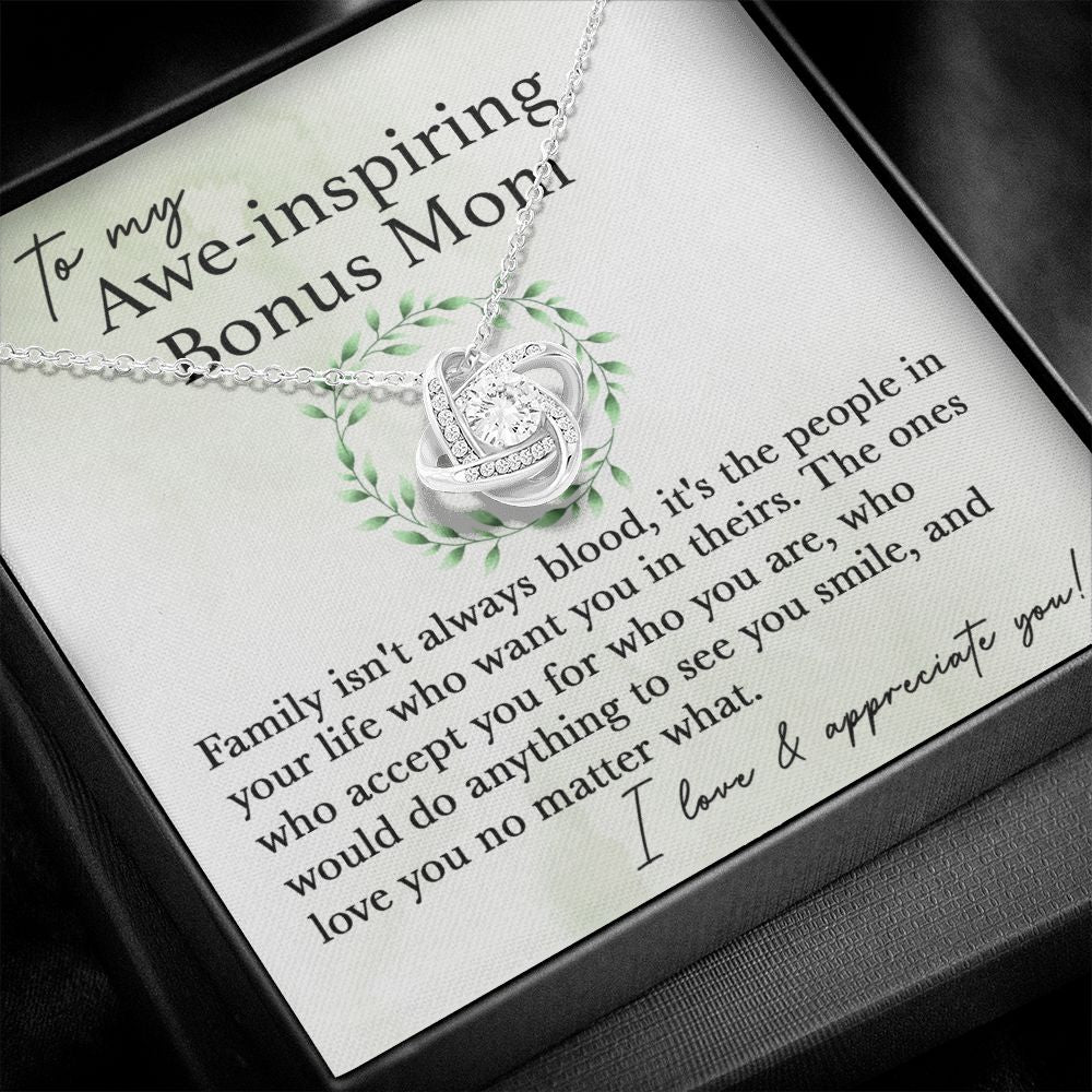 To My Awe-Inspiring Bonus Mom Love Knot Neclace