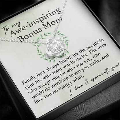 To My Awe-Inspiring Bonus Mom Love Knot Neclace